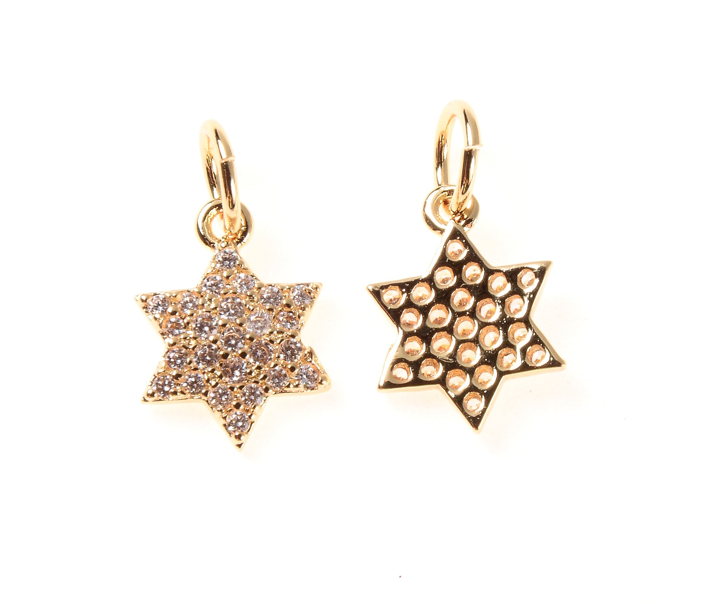 Star of David 18K Gold Filled Charm Pendant Micro Pave Cubic Zirconia Rhinestones Hexagon Star Judaic Charms Minimalist, 14x8mm, CP041