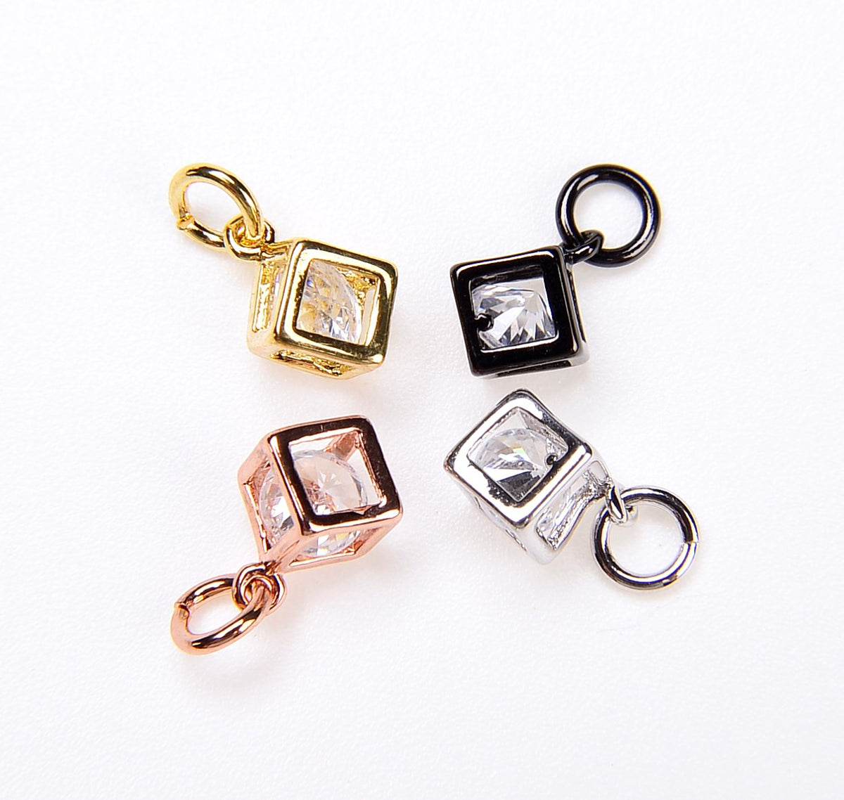 Tiny CZ Box Charm, 18K Gold Filled Micro Pave CZ Cube Charm, Cubic Zirconia, Bracelet Charm, Floating CZ Cube Charms, 4x4mm, CP042