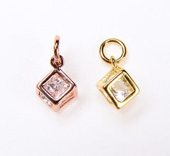 Tiny CZ Box Charm, 18K Gold Filled Micro Pave CZ Cube Charm, Cubic Zirconia, Bracelet Charm, Floating CZ Cube Charms, 4x4mm, CP042