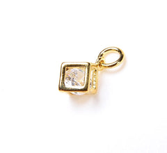 Tiny CZ Box Charm, 18K Gold Filled Micro Pave CZ Cube Charm, Cubic Zirconia, Bracelet Charm, Floating CZ Cube Charms, 4x4mm, CP042