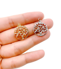 Small/Medium Tree Of Life Charm Pendant, 18K Gold Plated CZ Micro Pave Tree Of Life Pendant, Life of Tree Charm, 17mm, 13mm, CP045B