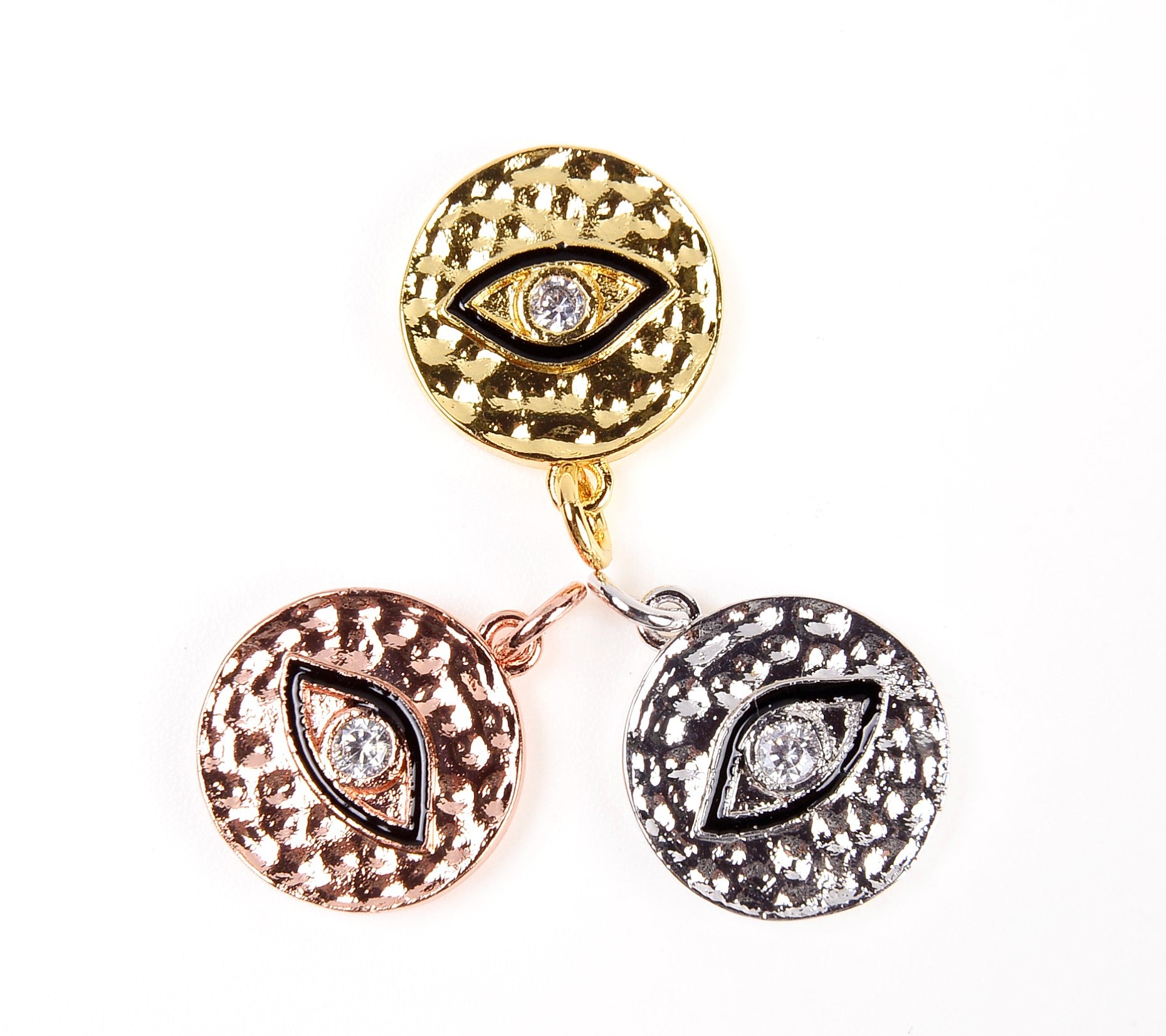 24K Gold Filled Coin Evil Eye Charm, CZ Micro Pave Evil Eye Charm, Amulet Evil Eye Charm, Evil Eye Necklace, Evil Eye Pendant 19x15mm, CP049