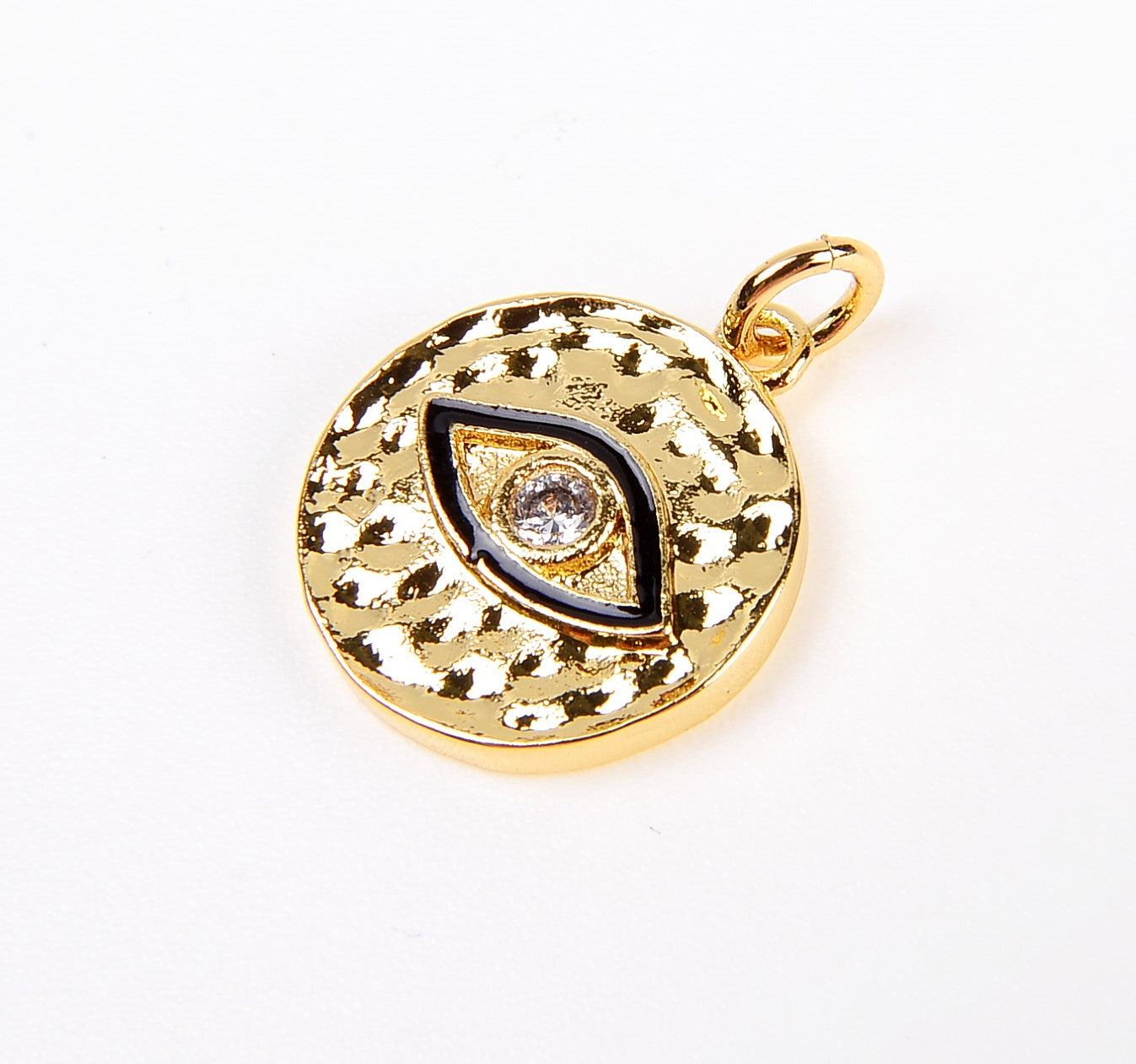 24K Gold Filled Coin Evil Eye Charm, CZ Micro Pave Evil Eye Charm, Amulet Evil Eye Charm, Evil Eye Necklace, Evil Eye Pendant 19x15mm, CP049