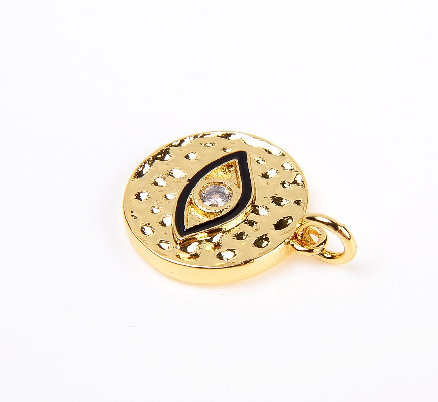 24K Gold Filled Coin Evil Eye Charm, CZ Micro Pave Evil Eye Charm, Amulet Evil Eye Charm, Evil Eye Necklace, Evil Eye Pendant 19x15mm, CP049