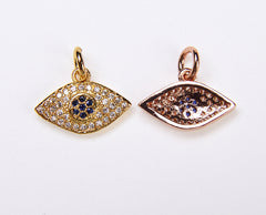 Blue CZ EVIL Eye Charm, 18K Gold Micro Pave CZ Evil Eye Pendant, Evil Eye Charm, Evil Eye Pendant, Evil Eye Necklace, 14x10mm, CP052