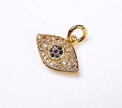 Blue CZ EVIL Eye Charm, 18K Gold Micro Pave CZ Evil Eye Pendant, Evil Eye Charm, Evil Eye Pendant, Evil Eye Necklace, 14x10mm, CP052