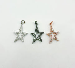 18K Gold Shooting Star Charm, Micro Pave CZ Star Pendant, Star Charm for Bracelet Necklace Jewelry Making, 31x19mm, CP057