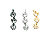3 Link Heart Charm, 18K Gold  CZ Micro Pave Mini Tiny Heart Charm, Heart Necklace Bracelet Charm,1/6PCS, 6x21mmICP058