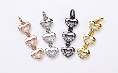 3 Link Heart Charm, 18K Gold  CZ Micro Pave Mini Tiny Heart Charm, Heart Necklace Bracelet Charm,1/6PCS, 6x21mmICP058