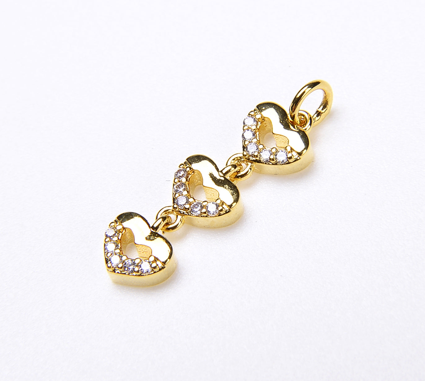 3 Link Heart Charm, 18K Gold  CZ Micro Pave Mini Tiny Heart Charm, Heart Necklace Bracelet Charm,1/6PCS, 6x21mmICP058