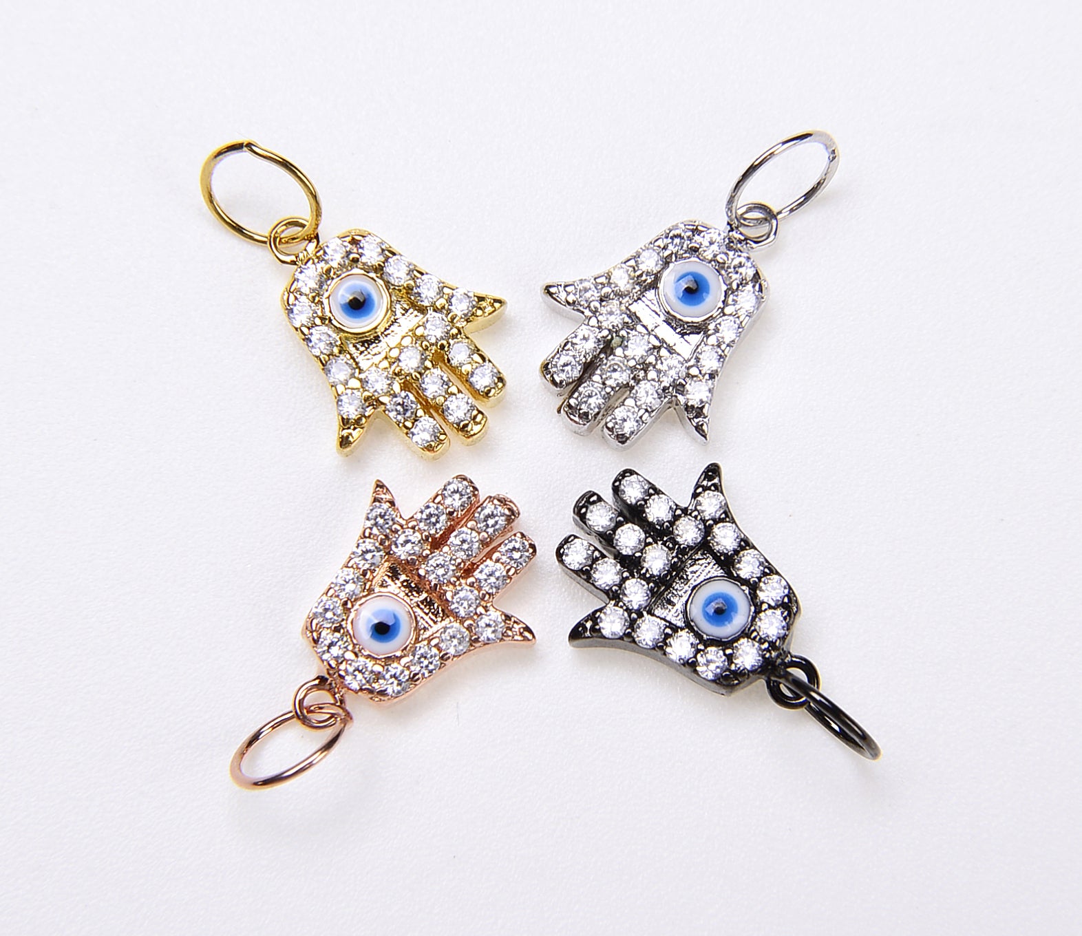 Hamsa Hand Charm, 24K Gold Micro Pave Hamsa Hand Evil Eye Charm, Cubic Zirconia, Hamsa Hand, Gold Evil Eye Charm,15x9mm, CP059