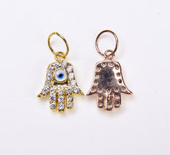 Hamsa Hand Charm, 24K Gold Micro Pave Hamsa Hand Evil Eye Charm, Cubic Zirconia, Hamsa Hand, Gold Evil Eye Charm,15x9mm, CP059