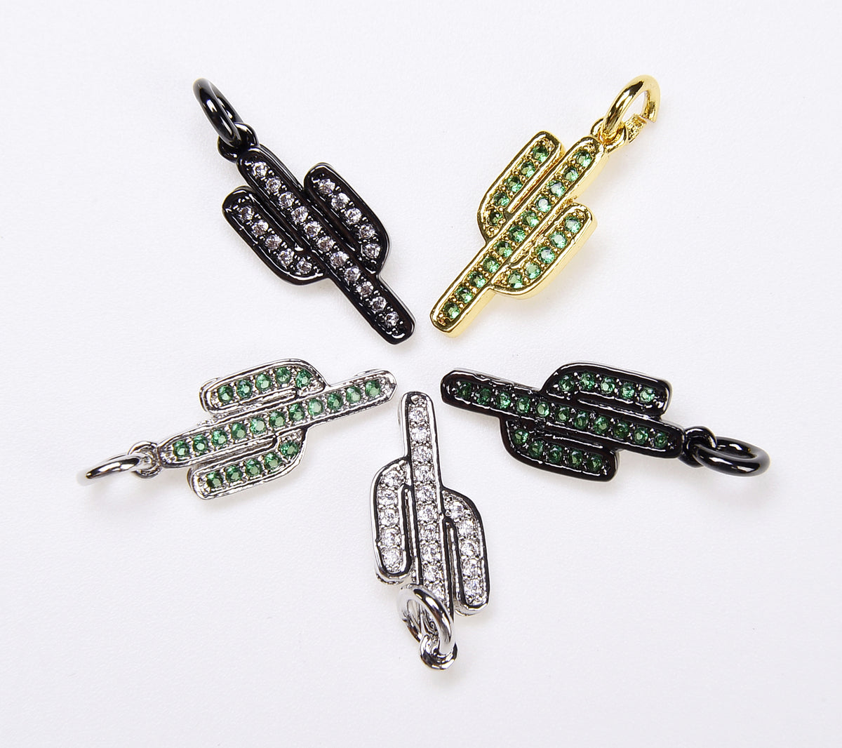 Saguaro Cactus Charm, 22K Gold Micro Pave Cz CACTUS Charm with Green CZ, Gold/White gold/ Black Cactus Charm 7x21mm|CP063