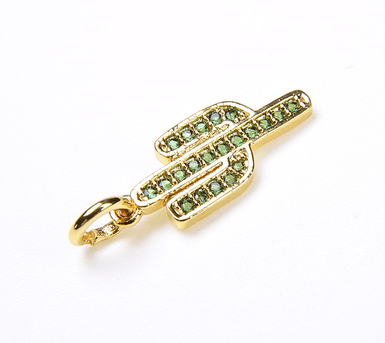 Saguaro Cactus Charm, 22K Gold Micro Pave Cz CACTUS Charm with Green CZ, Gold/White gold/ Black Cactus Charm 7x21mm|CP063