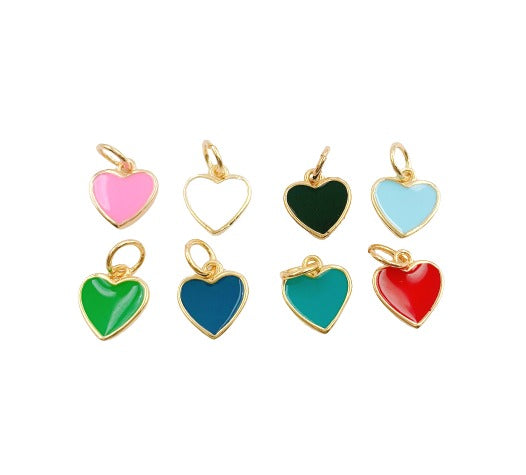 18K Gold Filled Mini Enamel Heart Charm in White, Black, Pink, Navy, Green, Turquoise Blue, Red, Enamel Charms, Gold Filled Over Brass Heart Charm, CP1104