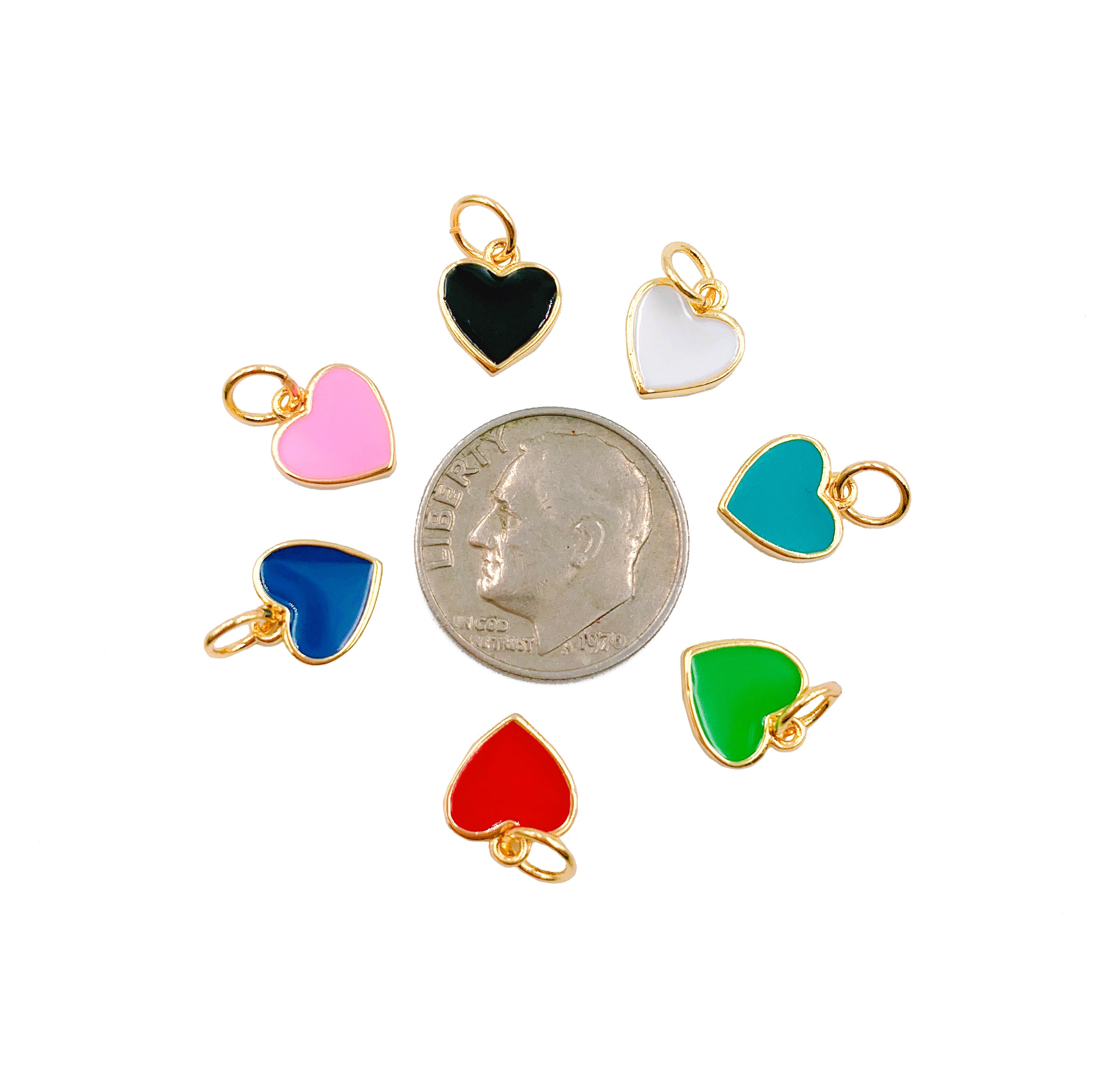 18K Gold Filled Mini Enamel Heart Charm in White, Black, Pink, Navy, Green, Turquoise Blue, Red, Enamel Charms, Gold Filled Over Brass Heart Charm, CP1104