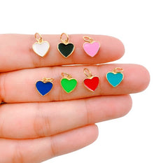 18K Gold Filled Mini Enamel Heart Charm in White, Black, Pink, Navy, Green, Turquoise Blue, Red, Enamel Charms, Gold Filled Over Brass Heart Charm, CP1104