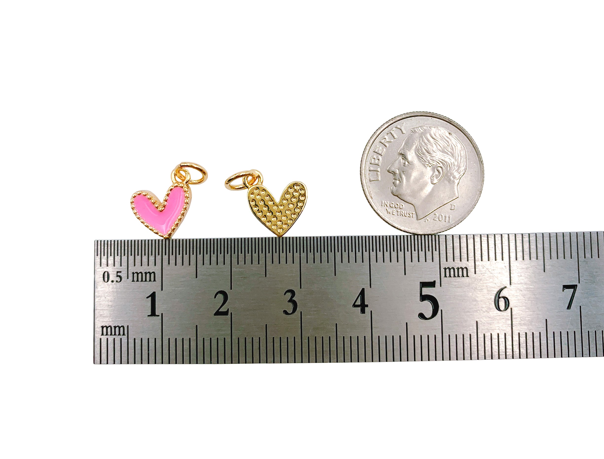 18K Gold Filled Cute Enamel Heart Charm Over Brass, Turquoise White Red Back Pink Heart Charm, Enamel Hearts, Heart Charm, 10mm, CP1225