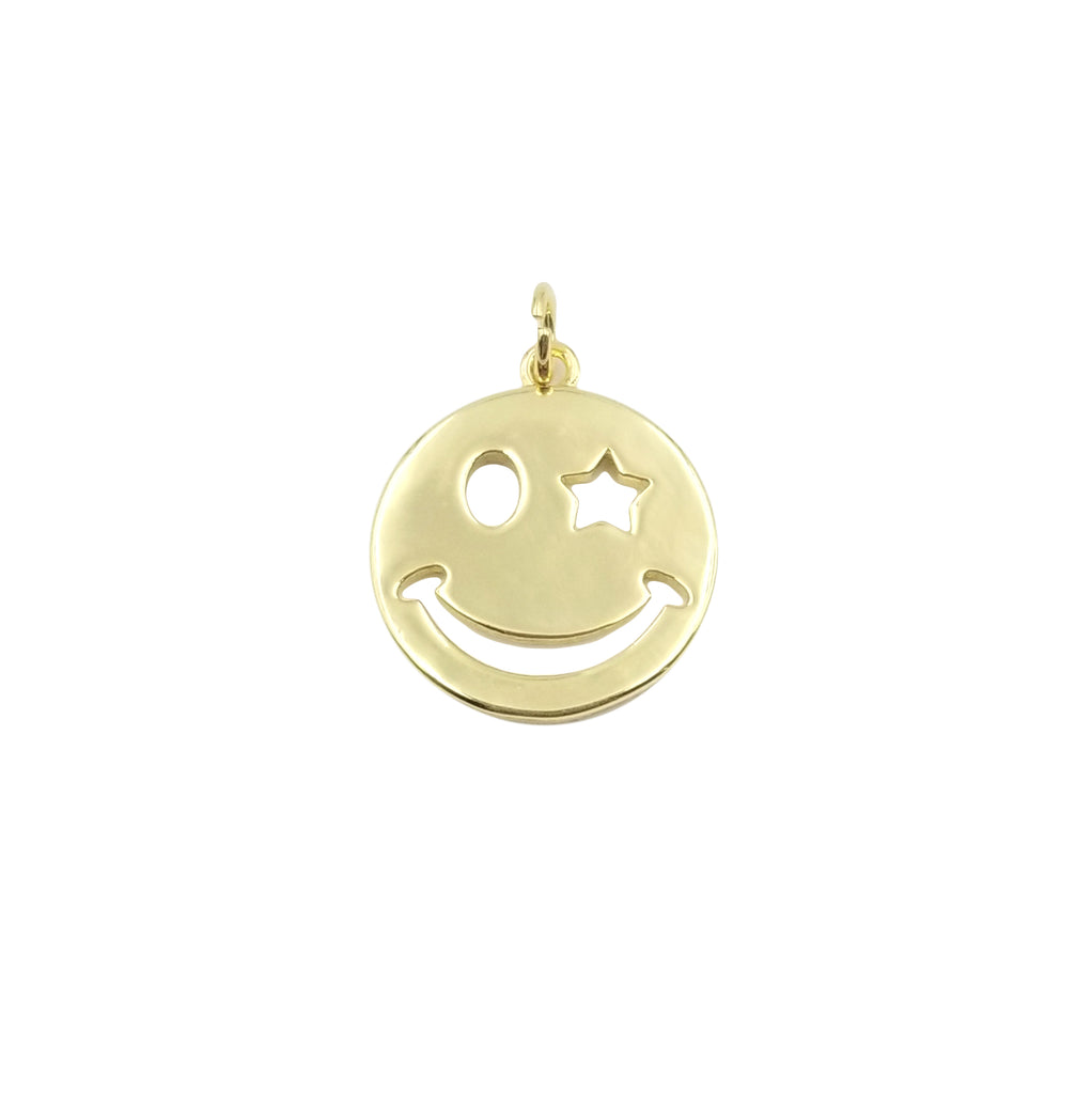 14K Gold Filled Happy Face Charm, Gold Emoji Charm Star Smile Charm Pendant Smiley Face Charms for Necklace Earring Bracelet Supply, CP1248