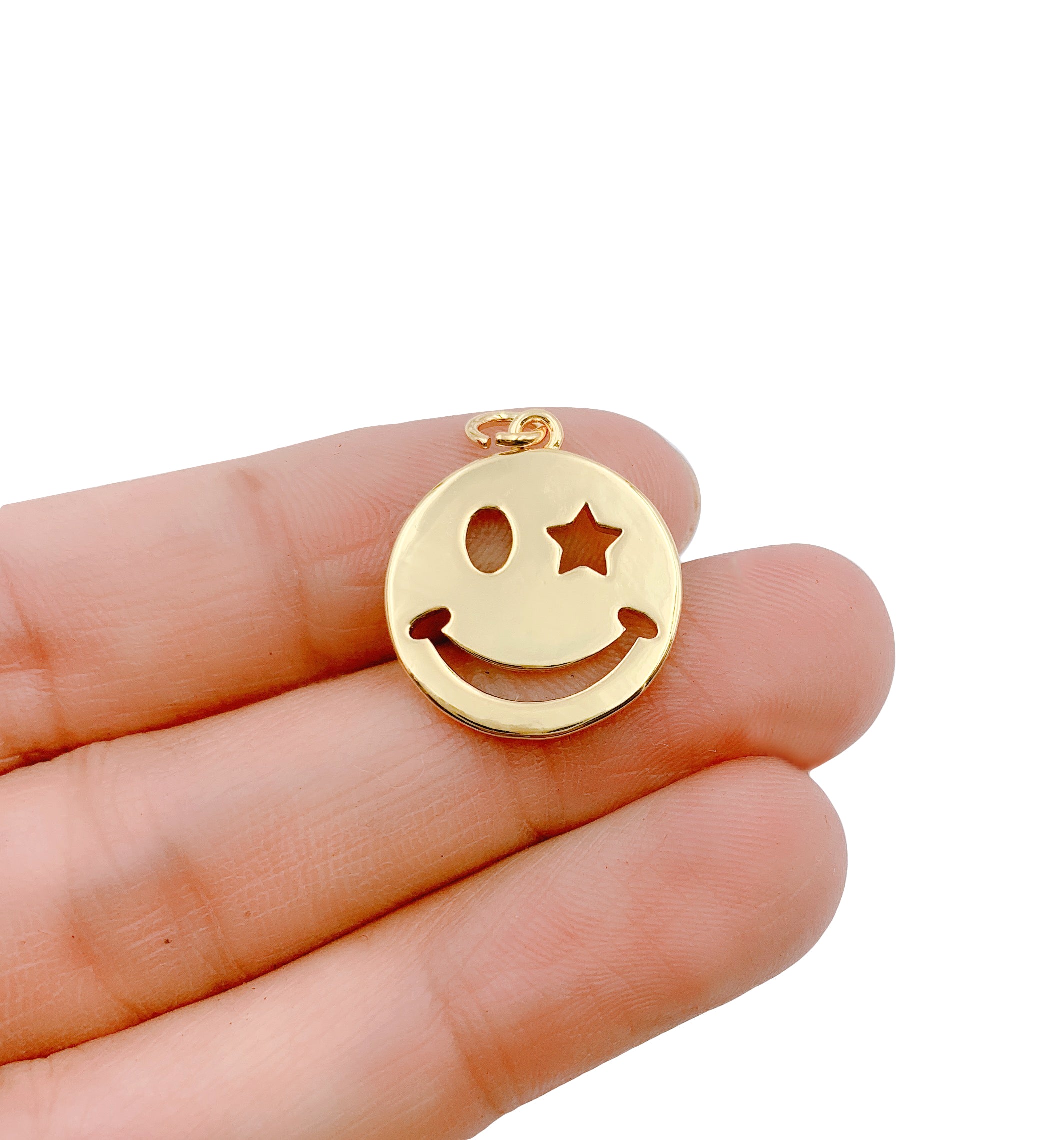 14K Gold Filled Happy Face Charm, Gold Emoji Charm Star Smile Charm Pendant Smiley Face Charms for Necklace Earring Bracelet Supply, CP1248