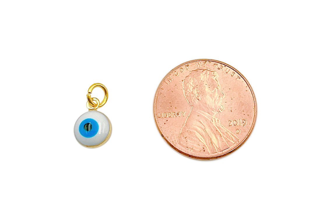 18K Gold Filled Enamel Evil Eye Charm, Evil Eye Pendant Mini Round Evil Eye Charm for bracelet Necklaces Earrings Jewelry, CP1291