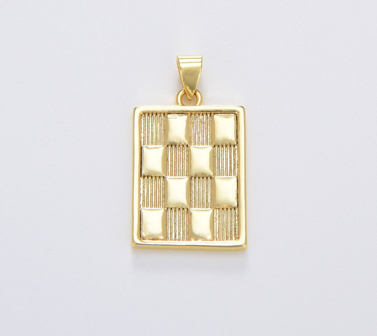 Gold Checkers Pendant Gold Filled Draughts Rectangle Bar Pendant Tag Gold Charm Gold Square Medallion, 25x15mm, CP1688