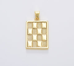 Gold Checkers Pendant Gold Filled Draughts Rectangle Bar Pendant Tag Gold Charm Gold Square Medallion, 25x15mm, CP1688