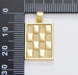Gold Checkers Pendant Gold Filled Draughts Rectangle Bar Pendant Tag Gold Charm Gold Square Medallion, 25x15mm, CP1688