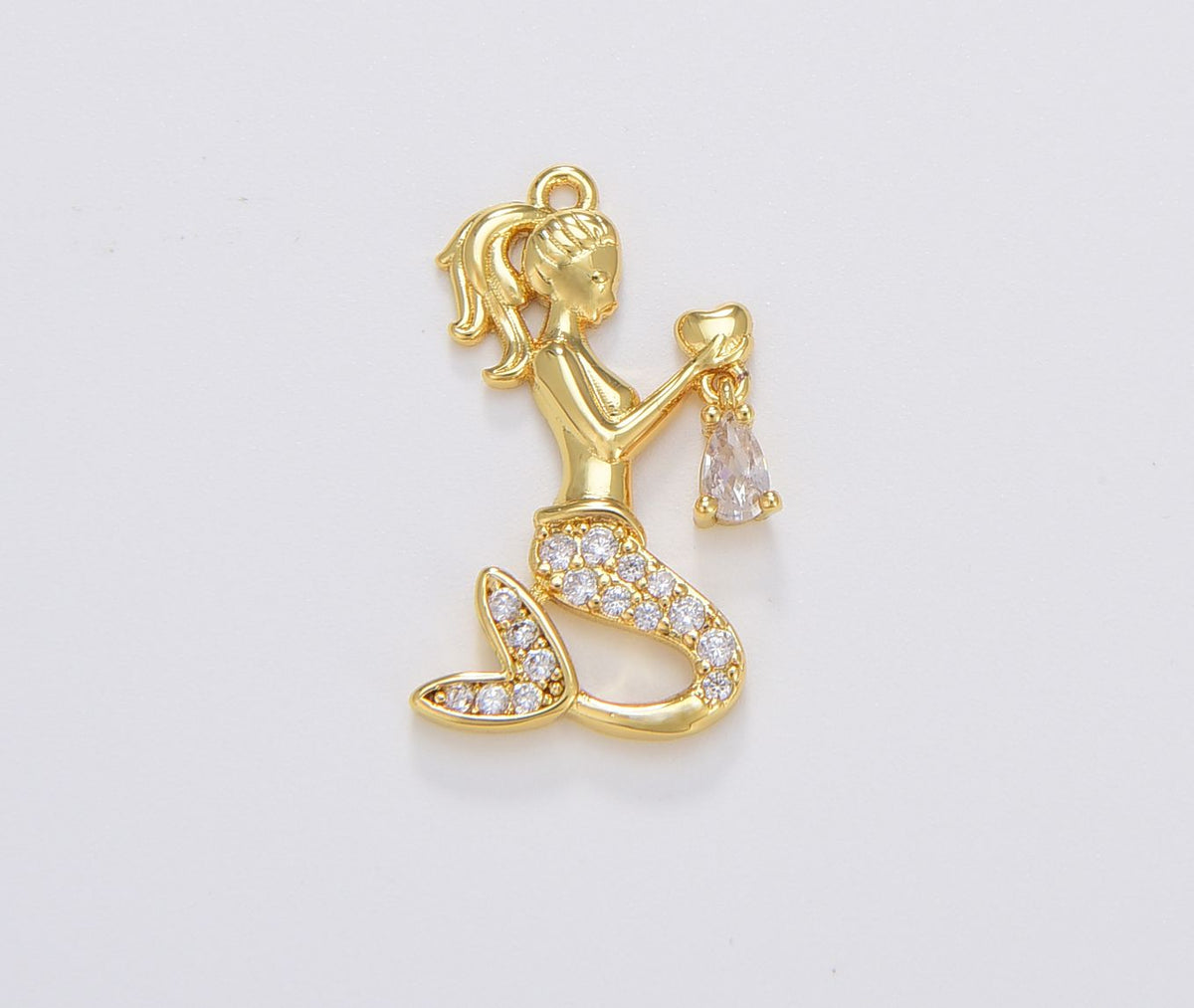 1pc Gold Filled Micro Pave CZ Mermaid Pendant Charm, Micro Pave CZ Mermaid Heart Pendant Charm, Pendant for DIY Jewelry, 26x15mm, CP1689