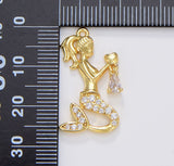 1pc Gold Filled Micro Pave CZ Mermaid Pendant Charm, Micro Pave CZ Mermaid Heart Pendant Charm, Pendant for DIY Jewelry, 26x15mm, CP1689