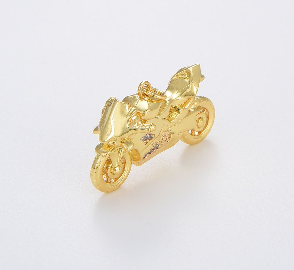 Dainty Gold Filled Motorcycle Charm, 3D Motorcycle Pendant, Sports Bike Charm, Biker Charm, Detailed Motorcycle Pendant, 29x18mm, CP1692