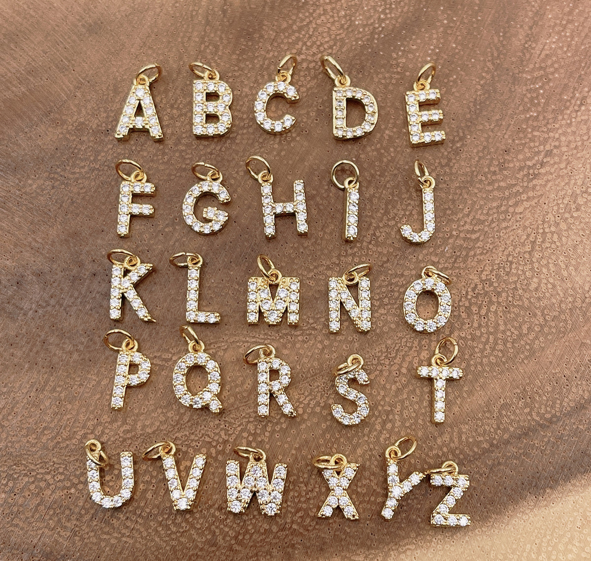 18K Gold Filled Over Brass Initial Charms, CZ Pave Initial Uppercase Initial Charms, 26 Letter Pendant Alphabet Charm Micro Pave Letter Charm CP482