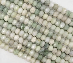 Natural Green Burma Burmese Jade Faceted Rondelle Beads Large Center Drilled Disc Real Genuine Burma Jade 15.5" Full Strand PRP655