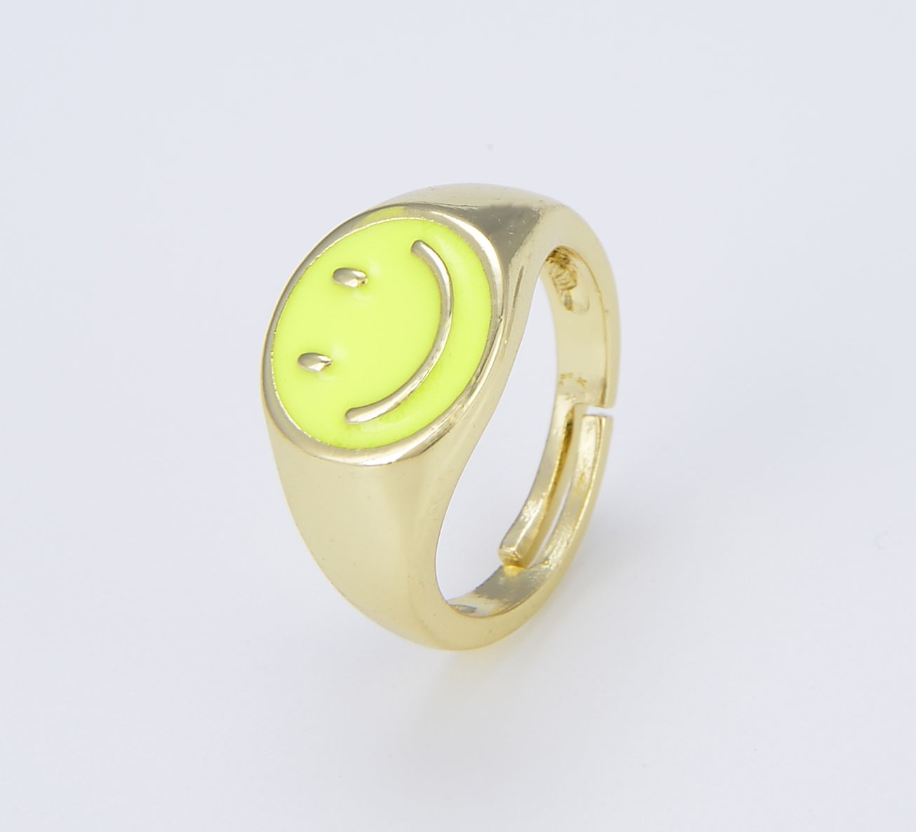 18K Gold Filled Dainty Happy Face Enamel Smiley Adjustable Simple Round Neon Color Stackable Minimalist Happy Smiley Face Ring RG-Batch-04