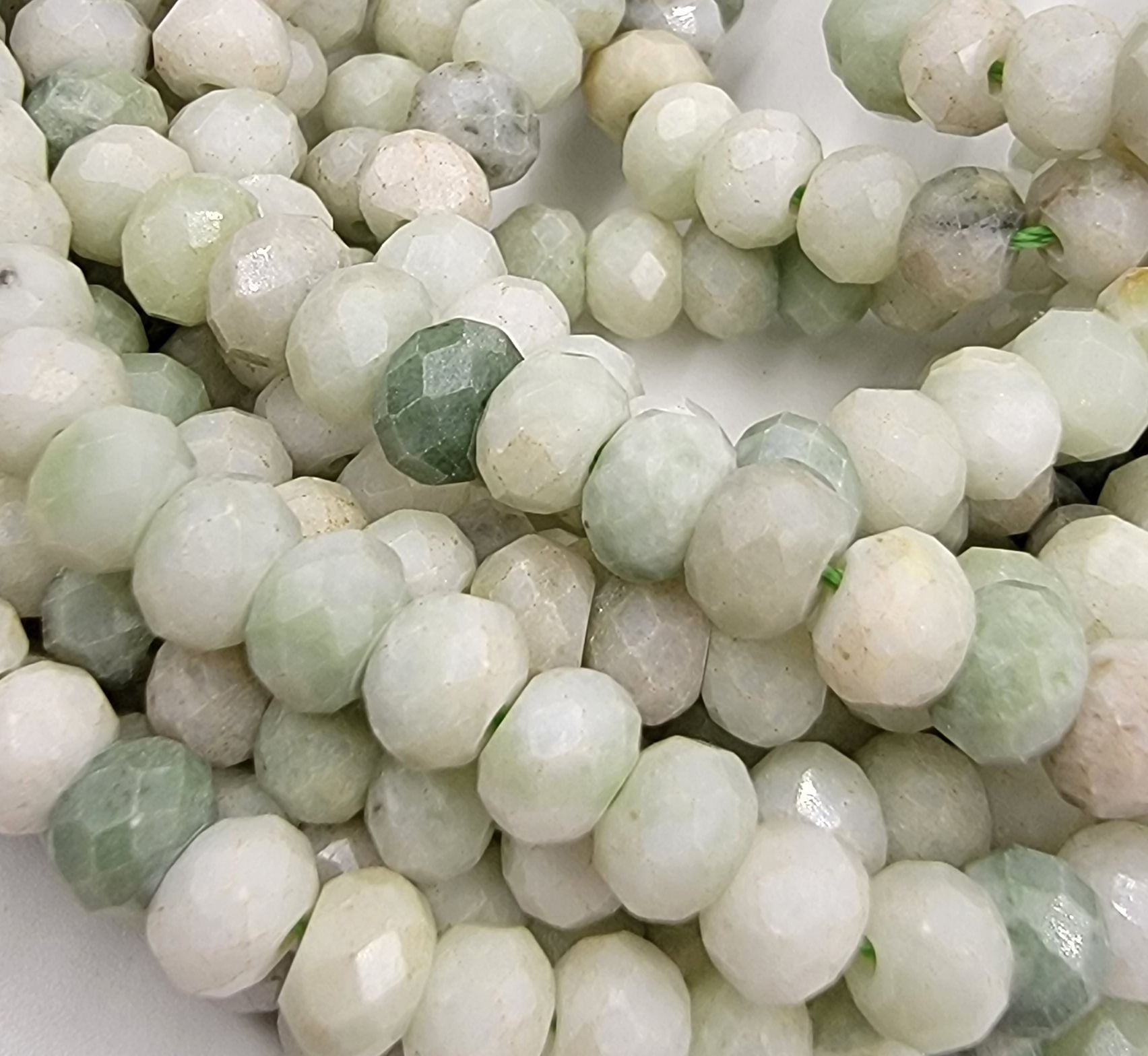 Natural Green Burma Burmese Jade Faceted Rondelle Beads Large Center Drilled Disc Real Genuine Burma Jade 15.5" Full Strand PRP655