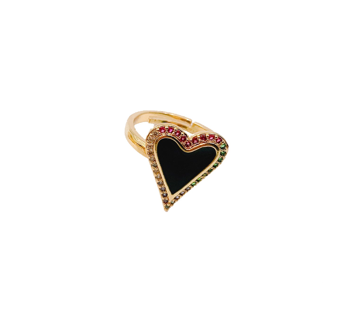 Enamel Heart Adjustable Ring, Colored CZ Micro Pave Ring, Adjustable Heart Ring, Heart Ring, Cubic Zirconia, 18x15mm, RG004