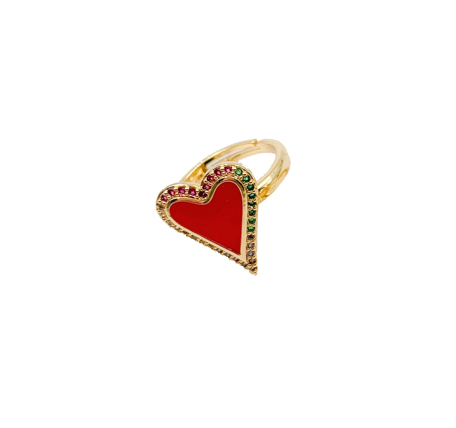 Enamel Heart Adjustable Ring, Colored CZ Micro Pave Ring, Adjustable Heart Ring, Heart Ring, Cubic Zirconia, 18x15mm, RG004