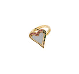 Enamel Heart Adjustable Ring, Colored CZ Micro Pave Ring, Adjustable Heart Ring, Heart Ring, Cubic Zirconia, 18x15mm, RG004
