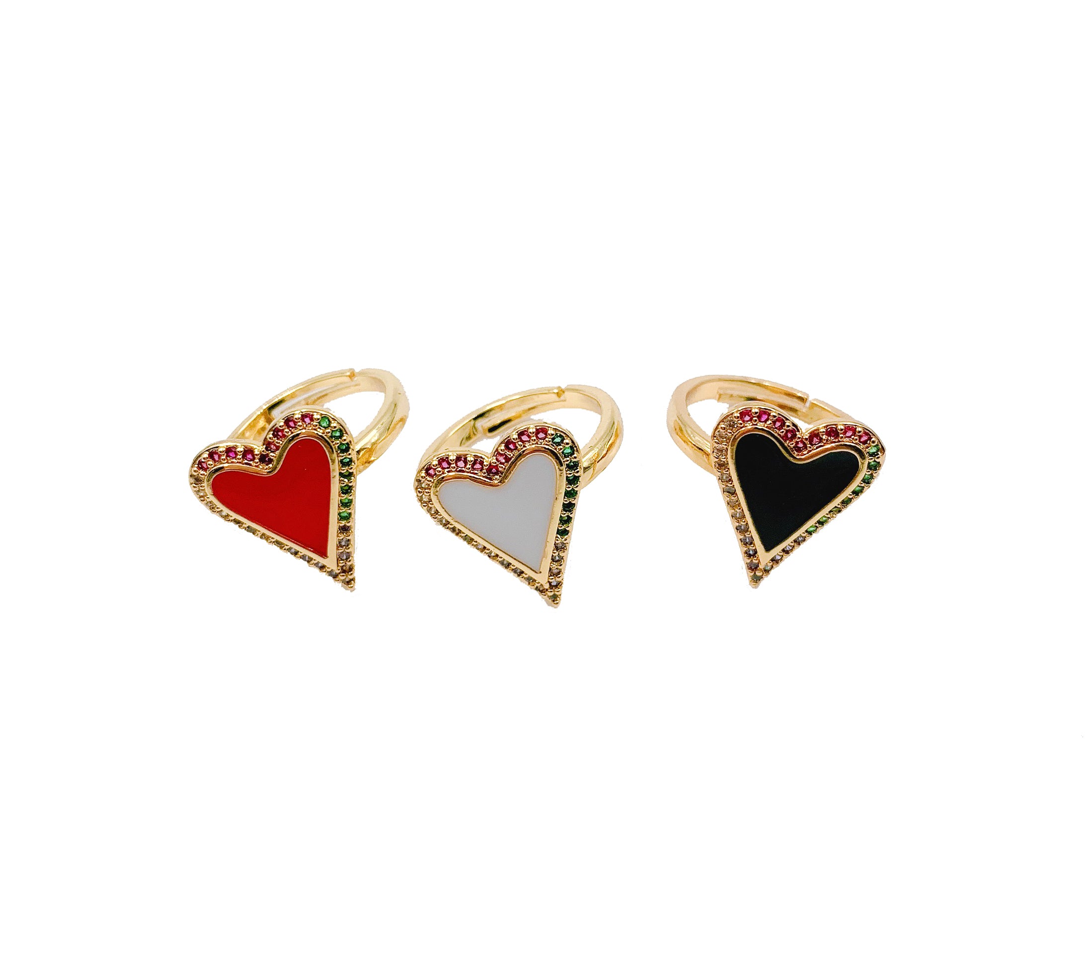 Enamel Heart Adjustable Ring, Colored CZ Micro Pave Ring, Adjustable Heart Ring, Heart Ring, Cubic Zirconia, 18x15mm, RG004