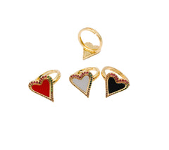 Enamel Heart Adjustable Ring, Colored CZ Micro Pave Ring, Adjustable Heart Ring, Heart Ring, Cubic Zirconia, 18x15mm, RG004