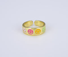 18K Gold Filled Dainty Happy Face Enamel Smiley Adjustable Simple Round Neon Color Stackable Minimalist Happy Smiley Face Ring RG-Batch-04