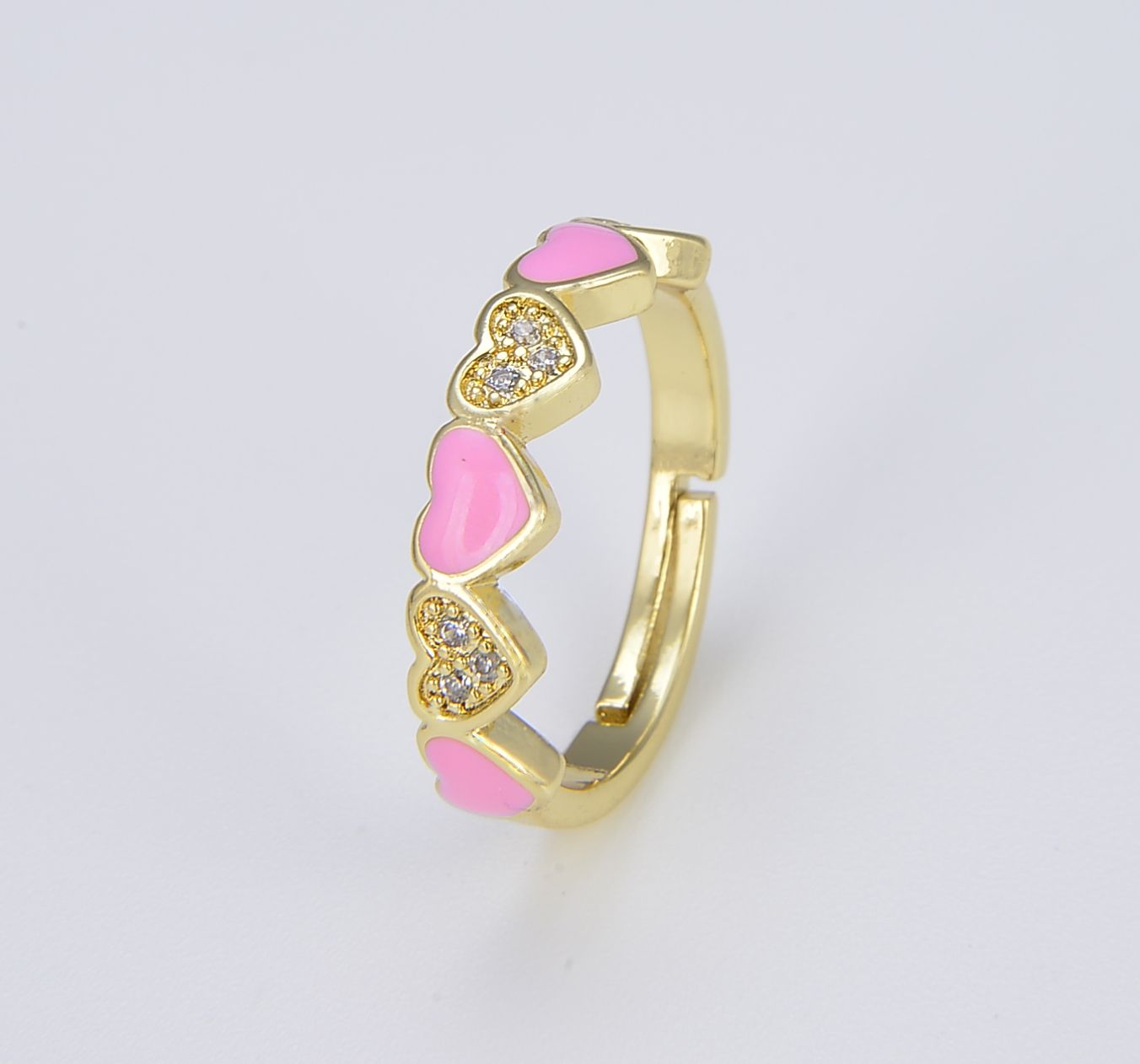 18K Gold Filled Enamel Cubic Zirconia Colorful Adjustable Open Dainty Stacking Minimalist Jewelry Trend Gift Heart Ring RG-Batch-03