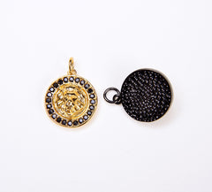 Lion Charm 18K Gold Filled CZ Micro Pave 2-Tone Black & Gold Lion Head Pendant Pave Charm, 20x15mm CP017