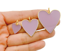 14K Gold Filled Lavender Enamel Heart Charm Pendant, Enamel Heart Pendant, Gold Over Brass, Heart Gold Charm, 15mm/25mm/34mm, CP1263