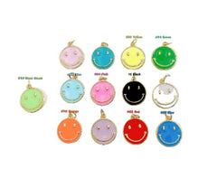 18K Gold Filled Enamel Happy Face Charm, Smiley Happy Face Charms, Light Blue Green Pink White Dainty Smile charm Emoji Charm DIY CP1311