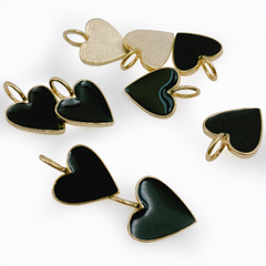 14K Gold Filled Enamel Heart Charm in Black, Bangle Charms, Enamel Charms, Black Enamel Heart Charm, Gold Filled Over Brass, 14/24/34mm, CP1223