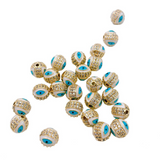 24K Gold Filled Cubic Zirconia Micro Pave Evil Eye Ball Beads, Gold Finish, 8/10mm Black/Pink/Royal Blue/Teal Green/Red/Turquoise Blue Eye Pave Beads, BD067