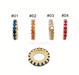14K Gold CZ Micro Pave Rondelle Big Hole Spacer Beads