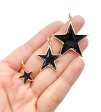 24K Gold Filled Over Brass Black Enamel Star Charm, Black & Gold Star Pendant, Charm Necklace, Small, Medium, Large, CP681