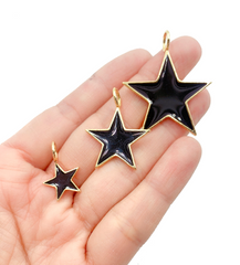 24K Gold Filled Over Brass Black Enamel Star Charm, Black & Gold Star Pendant, Charm Necklace, Small, Medium, Large, CP681